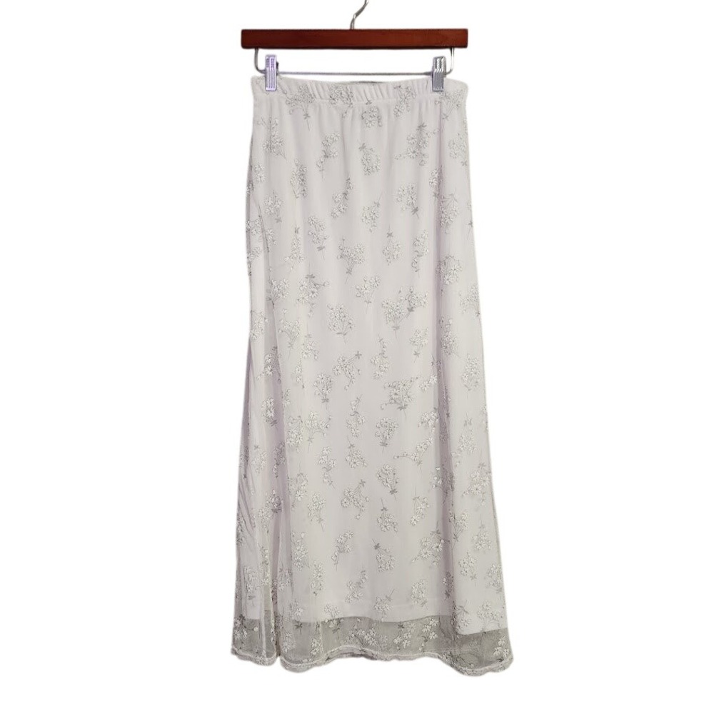 NIX SPORT Vintage Sheer Floral Mesh Midi Skirt Fairycore‎ Cottagecore Size L